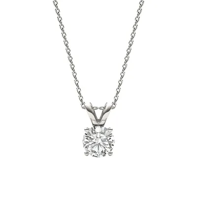 White Gold Moissanite By Charles & Colvard Round Solitaire Pendant 1.00cttw Dew