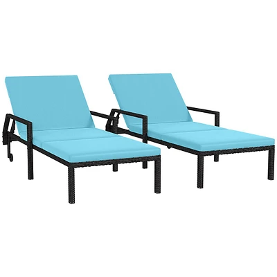 2 Piece Rattan Patio Loungers With Adjustable Back