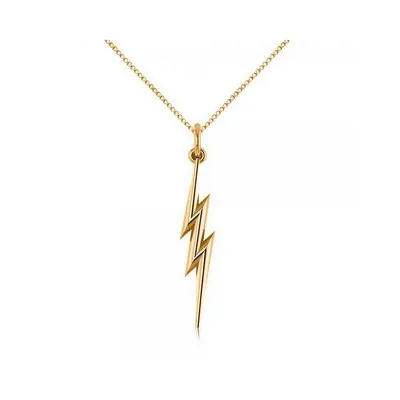 Lightning Bolt Drop Pendant Necklace Plain Metal 14k Yellow Gold