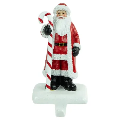 7" Santa Claus With Candy Cane Christmas Stocking Holder