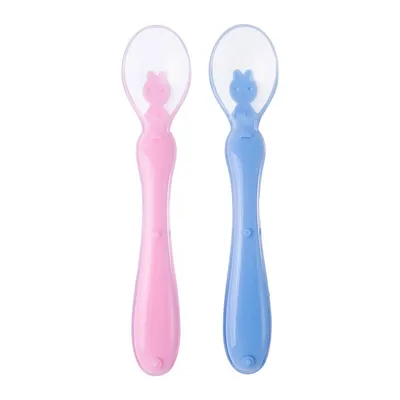 2 Pcs Bpa Free Soft-tip Baby Spoon, Blue/pink