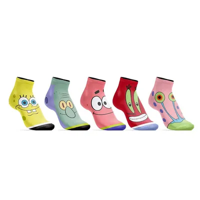 Spongebob Squarepants Characters Big Face Juniors 5 Pack Ankle Socks
