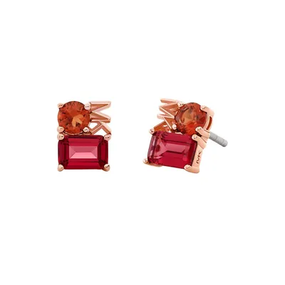 Women's Premium Brilliance 14k Rose Gold Sterling Silver Mixed Stone Stud Earrings