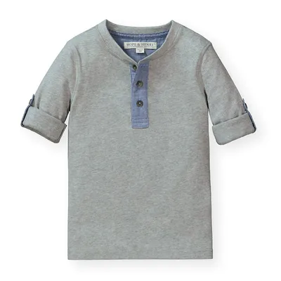 Boys Henley Tee With Rolled Sleeves