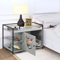 Cat Litter Box Enclosure Hidden Furniture Cabinet W/ 2-tier Storage Shelf