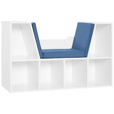 6-cubby Kids Bookcase With Cushioned Seat