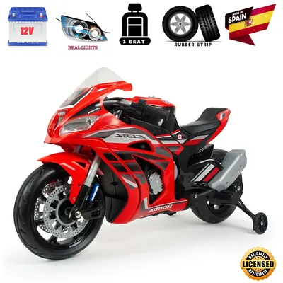 Officially Licensed & Certified INJUSA Honda CBR Edition 1-Seater 12V Kids' Ride-on Motorcycle w/ Rubber Wheels, Optional Stabilizing Wheels, MP3