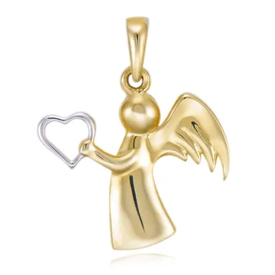 10kt 18" Angel With Heart Two-tone Pendant