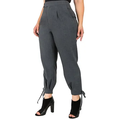 Plus Womens High Waisted Ankle Tie Cuff Trousers