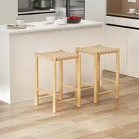 Dining Bar Stool Set Of 2/4 Counter Height With Rubber Wood Woven Saddle Seat