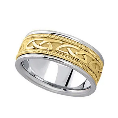 Hand Made Celtic Wedding Band 14k Two Tone Gold (8mm)