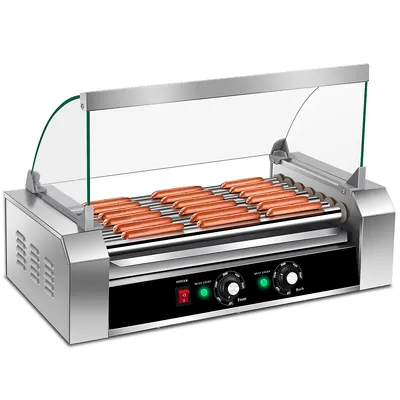 Costway Commercial Stainless Steel 18 Hot Dog 7 Roller Grill Cooker Machine W/ Cover