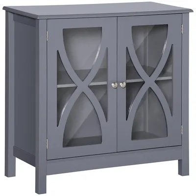 Glass Door Cabinet With Adjustable Storage Shelf