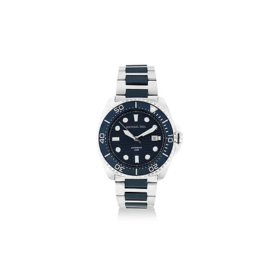 Men's Automatic Two-tone Watch In Blue Tone Stainless Steel
