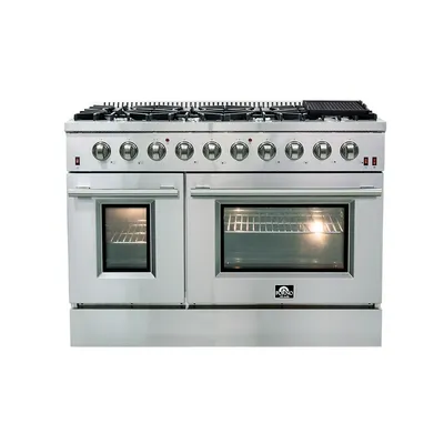 Galiano 48" Inch All Gas Double Oven Freestanding Gas Range With 8 Sealed Burners Cooktop 107,000 Btu And 6.58 Cu. Ft. Double Convection Oven - Stainless Steel Cast Iron Grates. - FFSGS6244-48