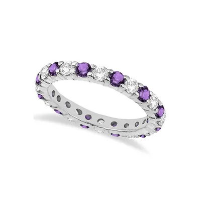 Eternity Diamond And Amethyst Ring Band 14k White Gold (2.40ct)