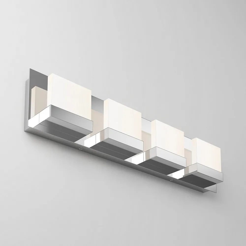 Frosted Cube Modern Wall Sconce , Chrome