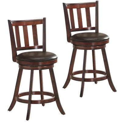 Costway Set Of 2 25'' Swivel Bar Stool Leather Padded Dining Kitchen Pub Bistro Chair