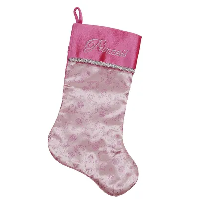 21" Pink And Silver Glittered Princess Christmas Stocking With Cuff