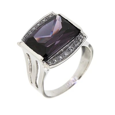 Sterling Silver With Cz Amethyst Ring