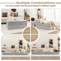 4-in-1 Convertible Folding Sofa Bed Floor Futon Sleeper Couch Chair Single Grey