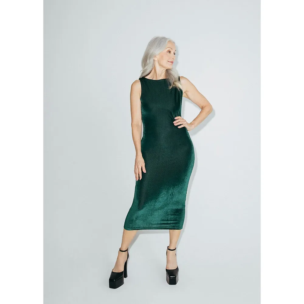 Open Back Green Velvet Dress