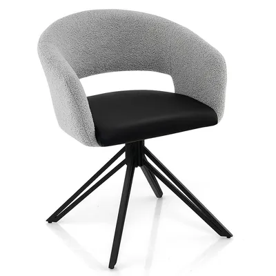 Modern Swivel Accent Chair Armchair W/ Sherpa Covered Back Pu Seat & Steel Legs