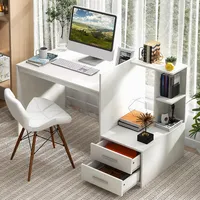 Computer Desk Laptop Table Writing Study Desk Home Office With Bookshelf & Drawers
