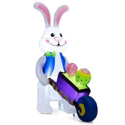 4ft Inflatable Easter Bunny With Pushing Cart Blowup Holiday Rabbit Decoration