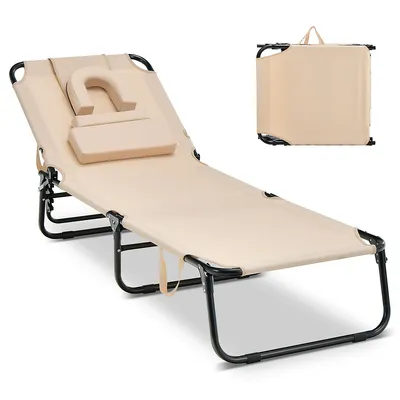 Folding Chaise Lounge Chair Adjustable Outdoor Patio Beach Camping Recliner