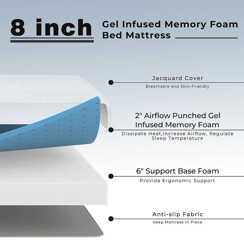 Full Size Wood Bed Frame & 8" Foam Jacquard Mattress Set Certipur-us Certified Natural/espresso