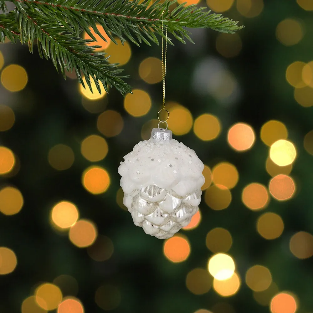 Frosted Pinecone Sphere Ornament