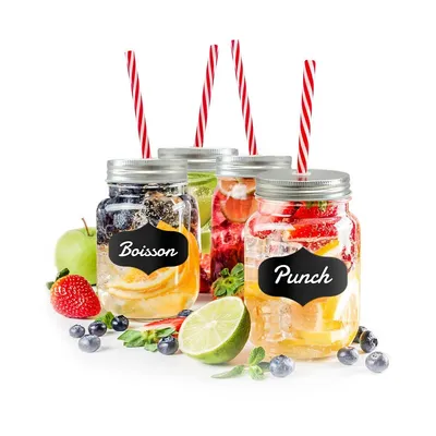 Set Of 4 Mason Jar Glasses, Lid And Straw Included