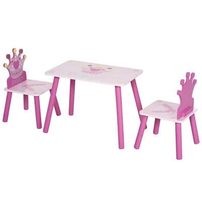 3-piece Set Kids Wooden Table Chair With Crown Pattern