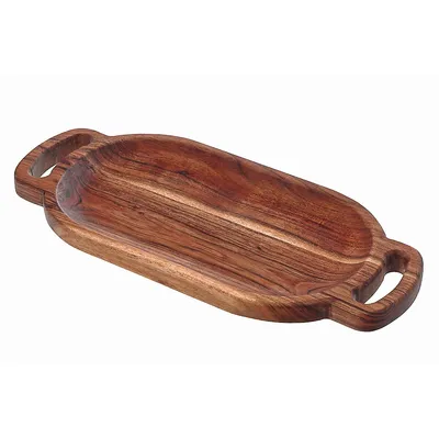 Acacia Wood Oval Serving Tray With Double Handle