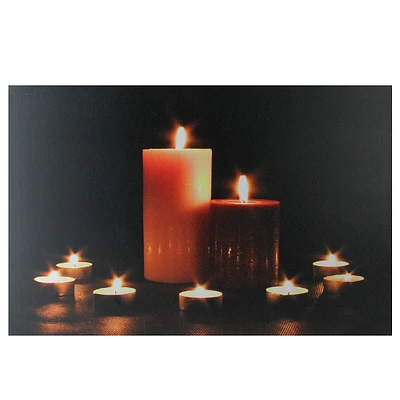 Led Lighted Flickering Pillar And Tea Light Candles Canvas Wall Art 23.5" X 15.5"