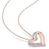 1/5 Ct Tw Diamond Open Heart Pendant With Chain In Rose Plated Sterling Silver