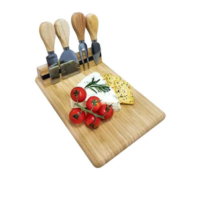 Bamboo Cheese Board With 4 Knives And Magnetic Holder