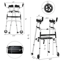 Foldable Aluminum Alloy Walker Wheel Walking Frame W/ Seat & Armrest Pad