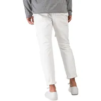 Men's Premium White Jeans Slim Straight Distressed Front Cargo Pockets
