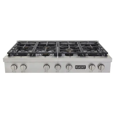 Professional 48 In. Natural Gas Range Top With Sealed Burners, In Stainless Steel With Classic Silver Knobs