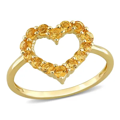 3/5 Ct Tgw Citrine Heart Ring 10k Yellow Gold