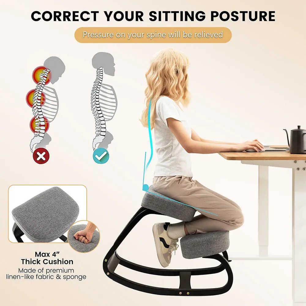 Costway Rocking Kneeling Chair Ergonomic Posture Correcting Back Pain Padded  Cushion