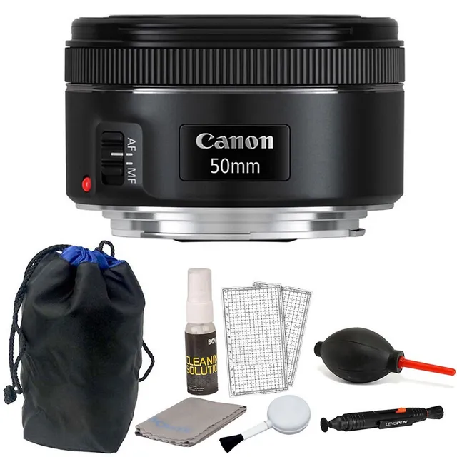 Canon EF 50mm f/1.8 STM Lens + 3pc Filter Kit + Lens Pen + Blower + Hood +  Lens Pouch + Cap Keeper