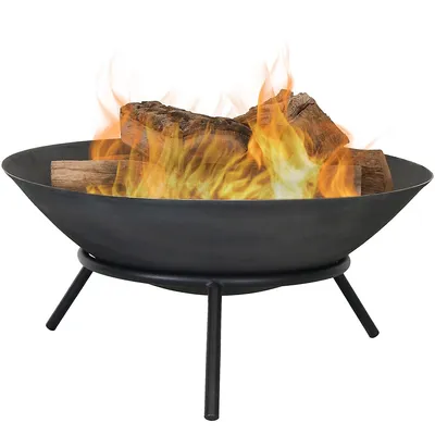 Raised Bowl Cast Iron Fire Pit Bowl With Steel Finish - 22-inch