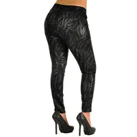 Women's Curvy Fit Black Coated Twill Zebra Print Mid Rise Skinny Jeans