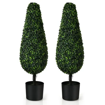 2 Pack 3ft Artificial Tower Topiary Tree Uv Resistant Indoor Outdoor