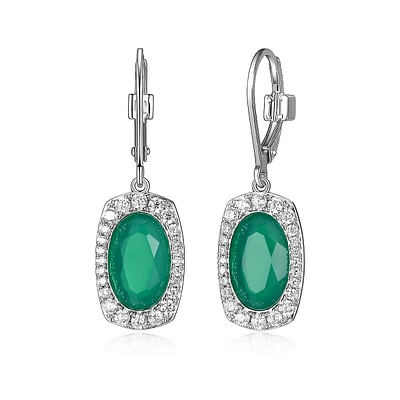 Rhodium-plated Sterling Silver Genuine Chrysoprase & Cubic Zirconia Drop Earring