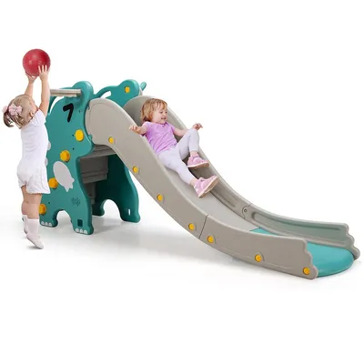 4 In 1 Kids Climber Slide Play Set W/basketball Hoop & Toss Toy Indoor & Outdoor