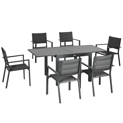 Patio Dining Set, 6 Chairs And Expandable Table, Aluminum